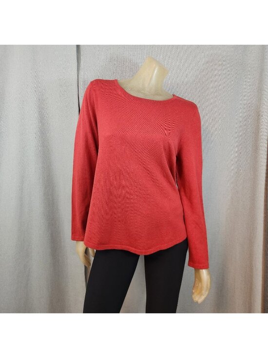 Chico's Tops - Chicos Burnt Orange Round Neck Long Sleeve Knit Blouse Shirt Top Size 2 LARGE